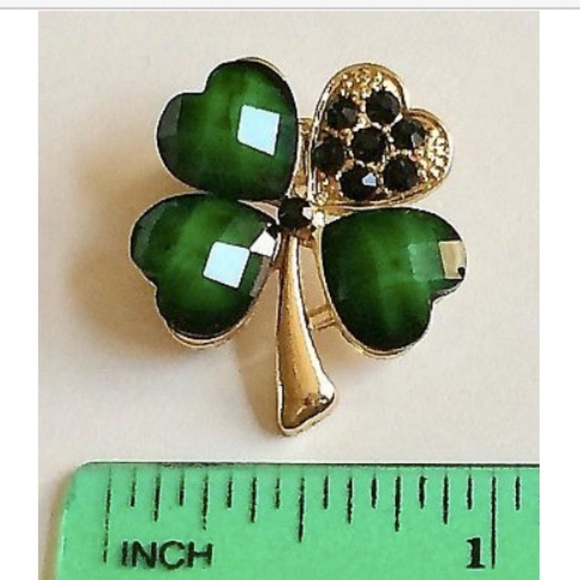 Green Shamrock Pin Brooch Crystal St. Patricks Day Irish Celtic Gold Plated - Picture 6 of 8